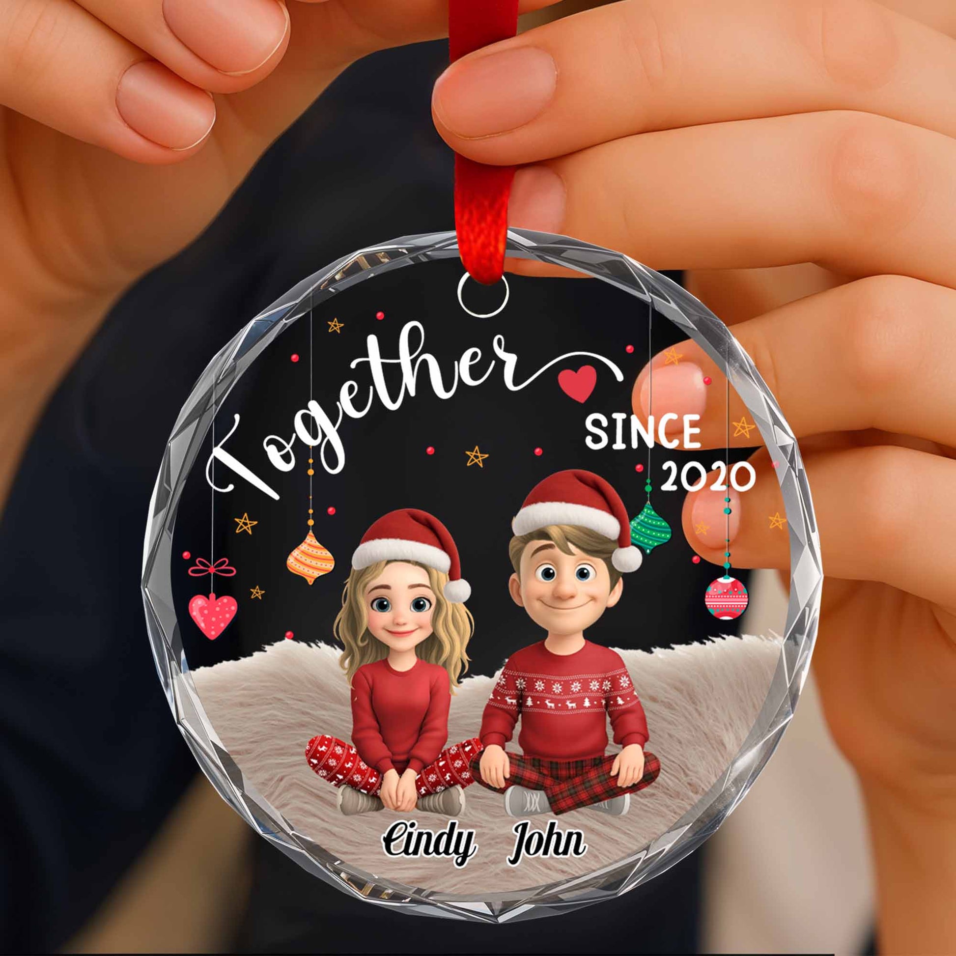 Together Since, Cartoon Couple With Santa Hats