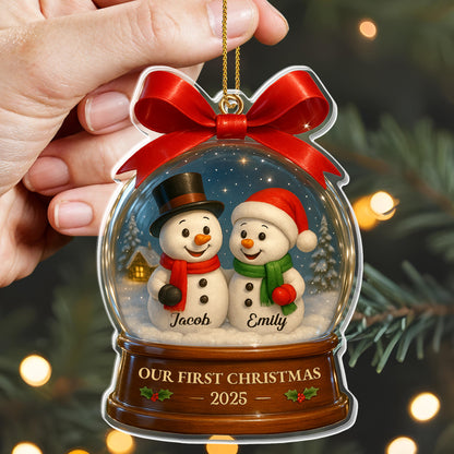 Notre premier Noël avec de joyeux bonhommes de neige dans une boule à neige – Décoration acrylique personnalisée, cadeau de Noël – CPL552_ACO