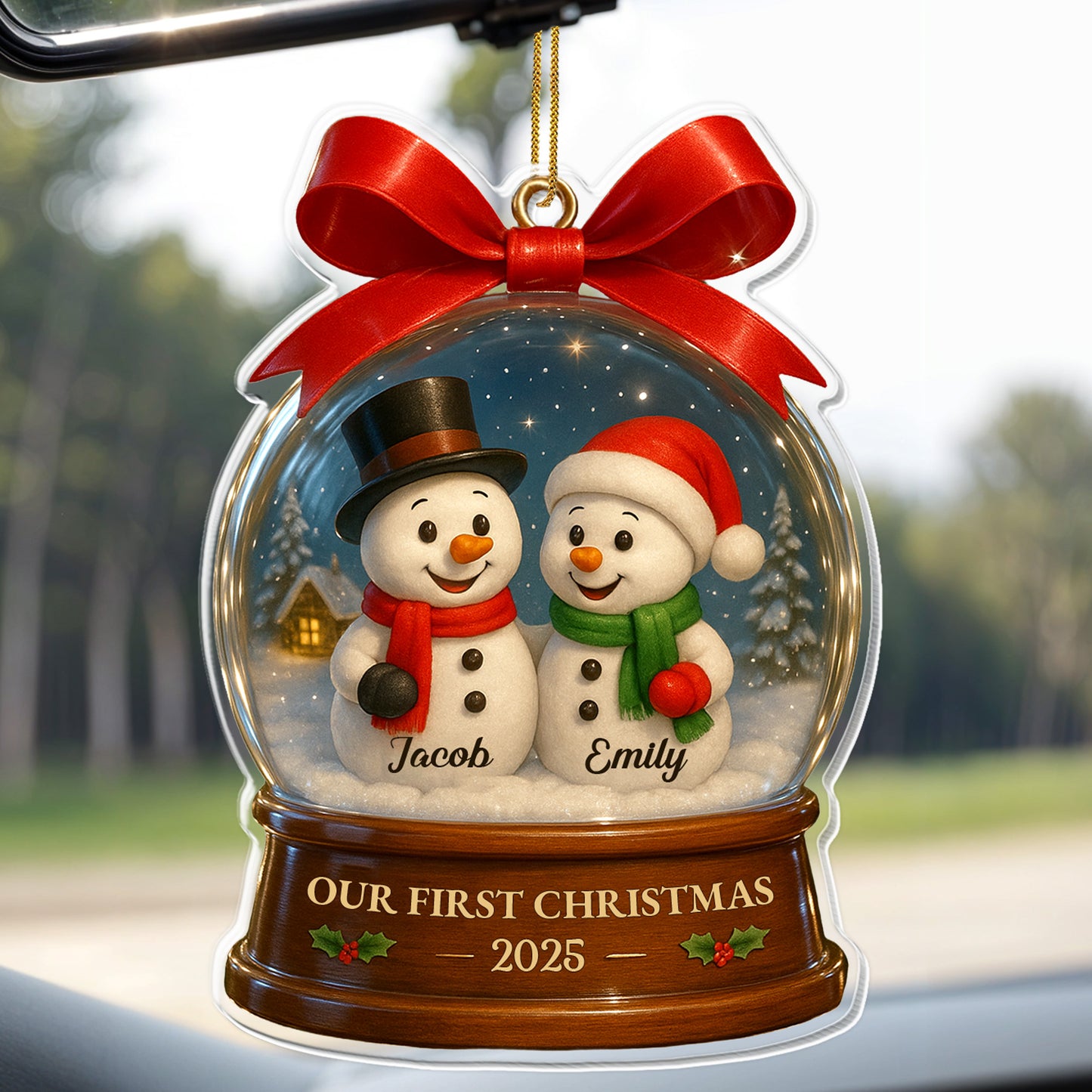 Notre premier Noël avec de joyeux bonhommes de neige dans une boule à neige – Décoration acrylique personnalisée, cadeau de Noël – CPL552_ACO