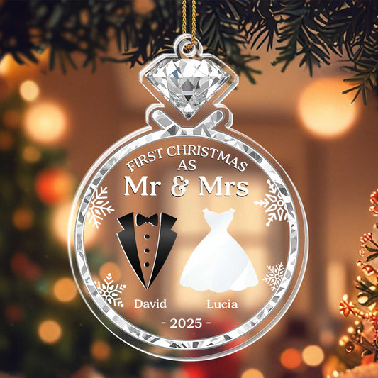 First Christmas As Mr & Mrs With Bride And Groom Silhouettes