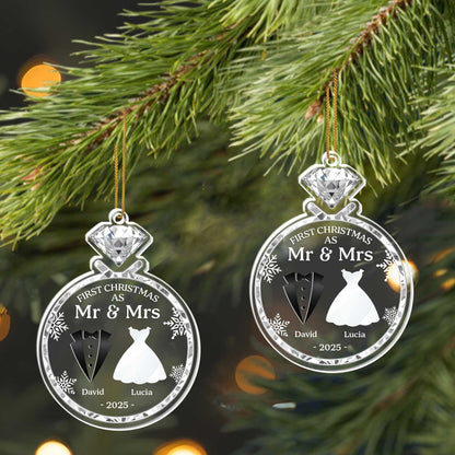 First Christmas As Mr & Mrs With Bride And Groom Silhouettes