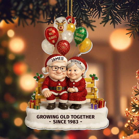 Growing Old Together, Elderly Couple With Festive Balloons