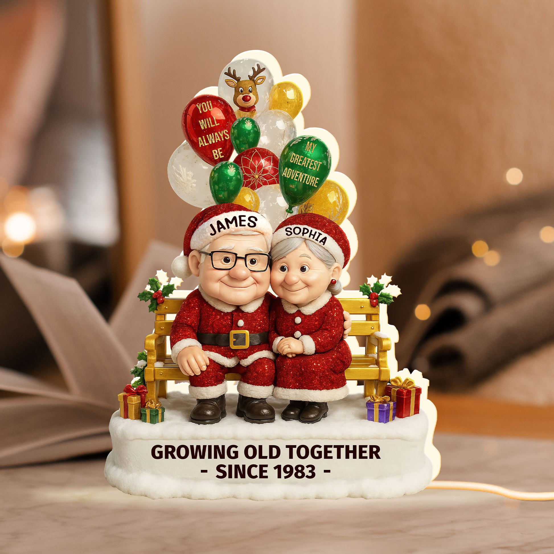 Growing Old Together, Balloons And Elderly Couple Design