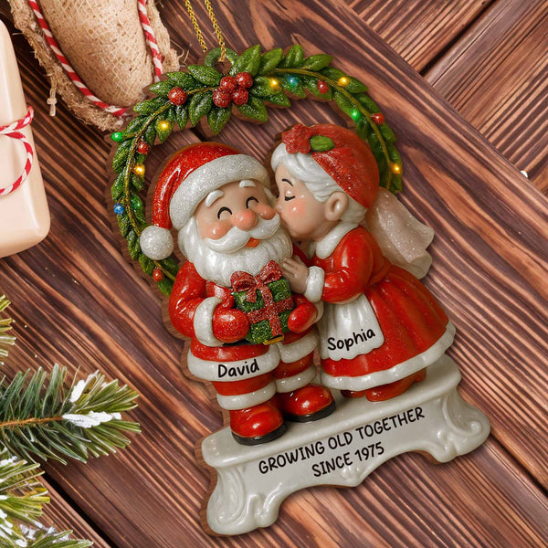 Growing Old Together Santa And Mrs. Claus Ornament - Personalized Custom Wood Ornament, Custom Shaped - CPL611_WDO