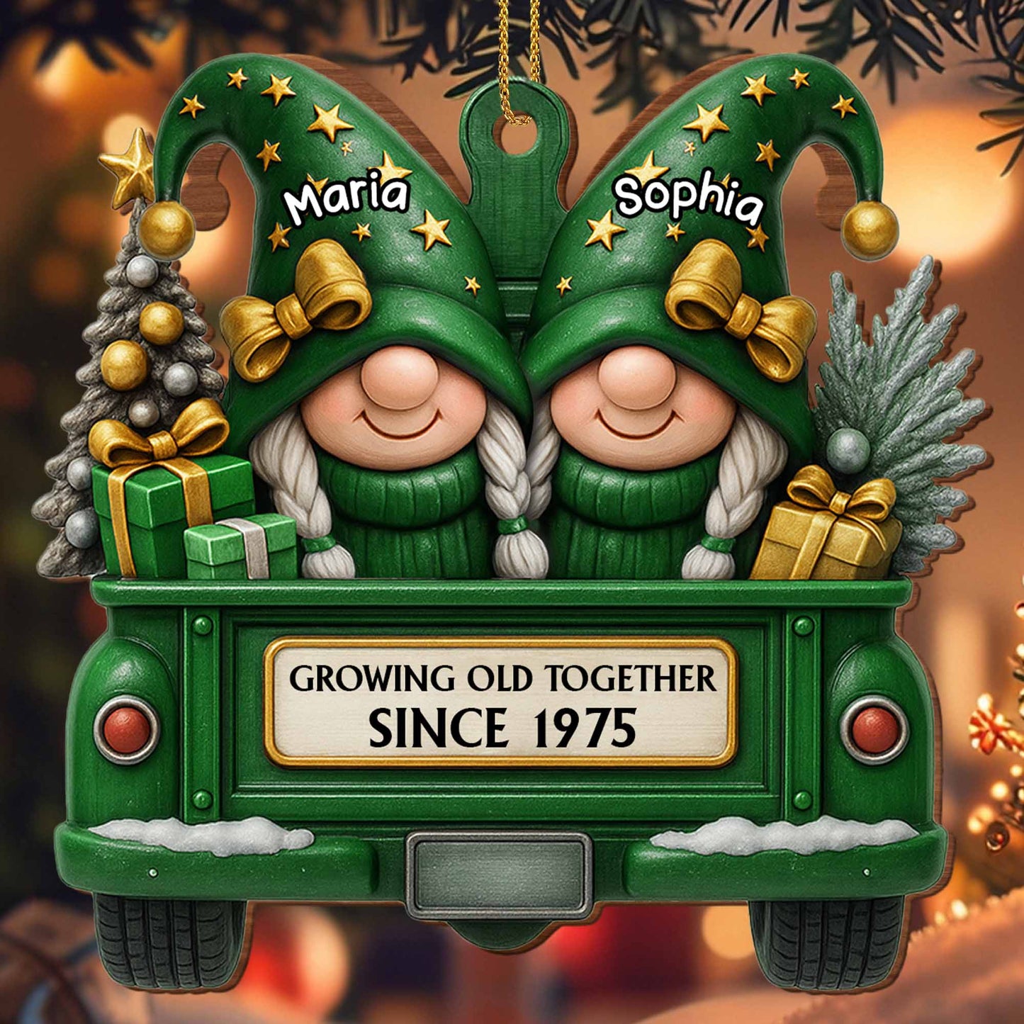 Growing Old Together, Gnomes Truck Christmas Ornament