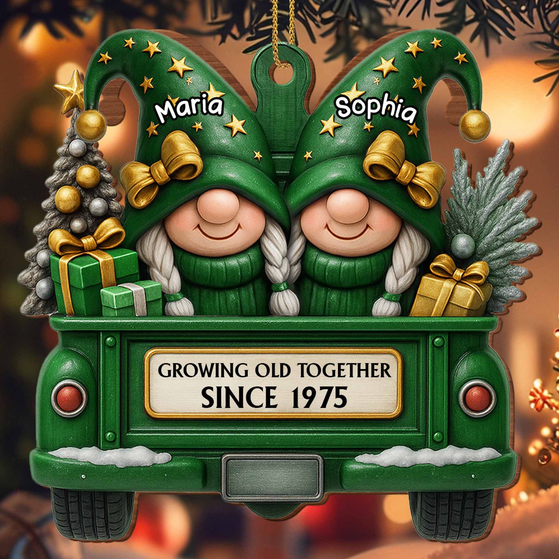 Growing Old Together, Gnomes Truck Christmas Ornament