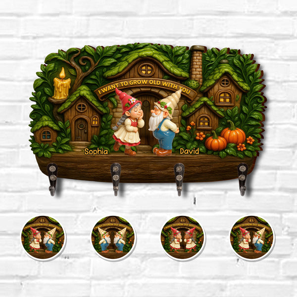 I Want To Grow Old With You, Gnomes, Pumpkins, And Trees - Personalized Key Holder - CPL625_KHO