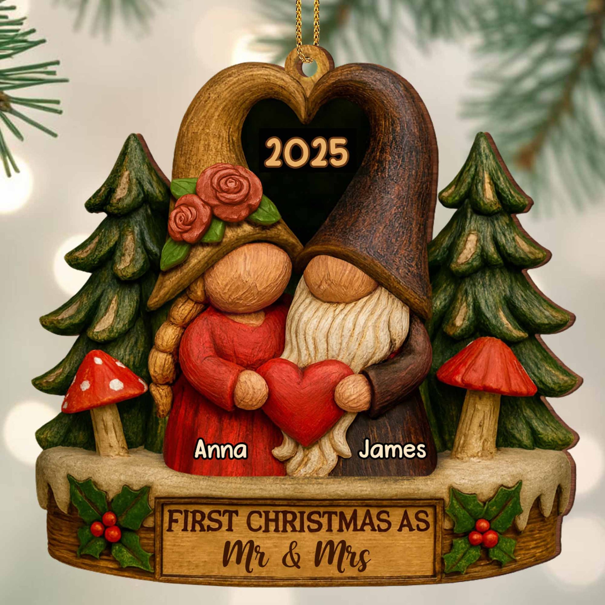 First Christmas As Mr & Mrs With Gnomes And Heart