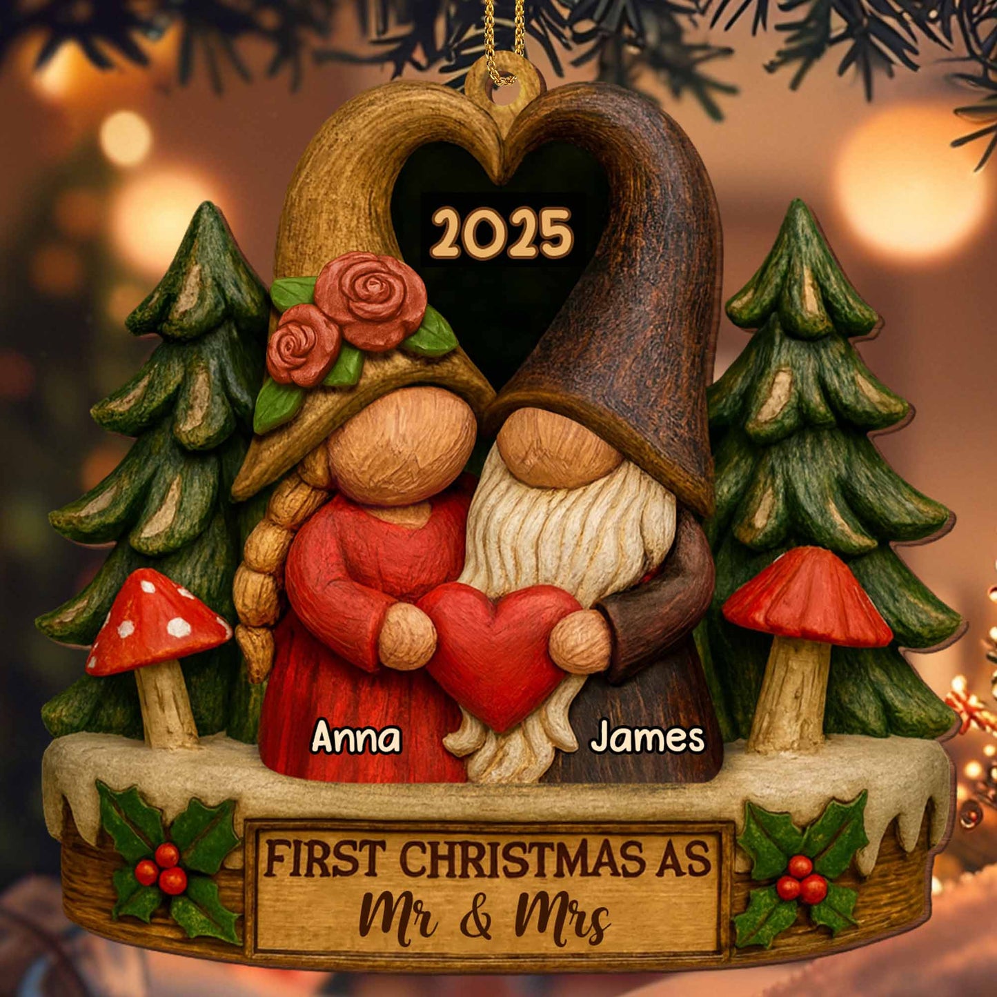 First Christmas As Mr & Mrs With Gnomes And Heart