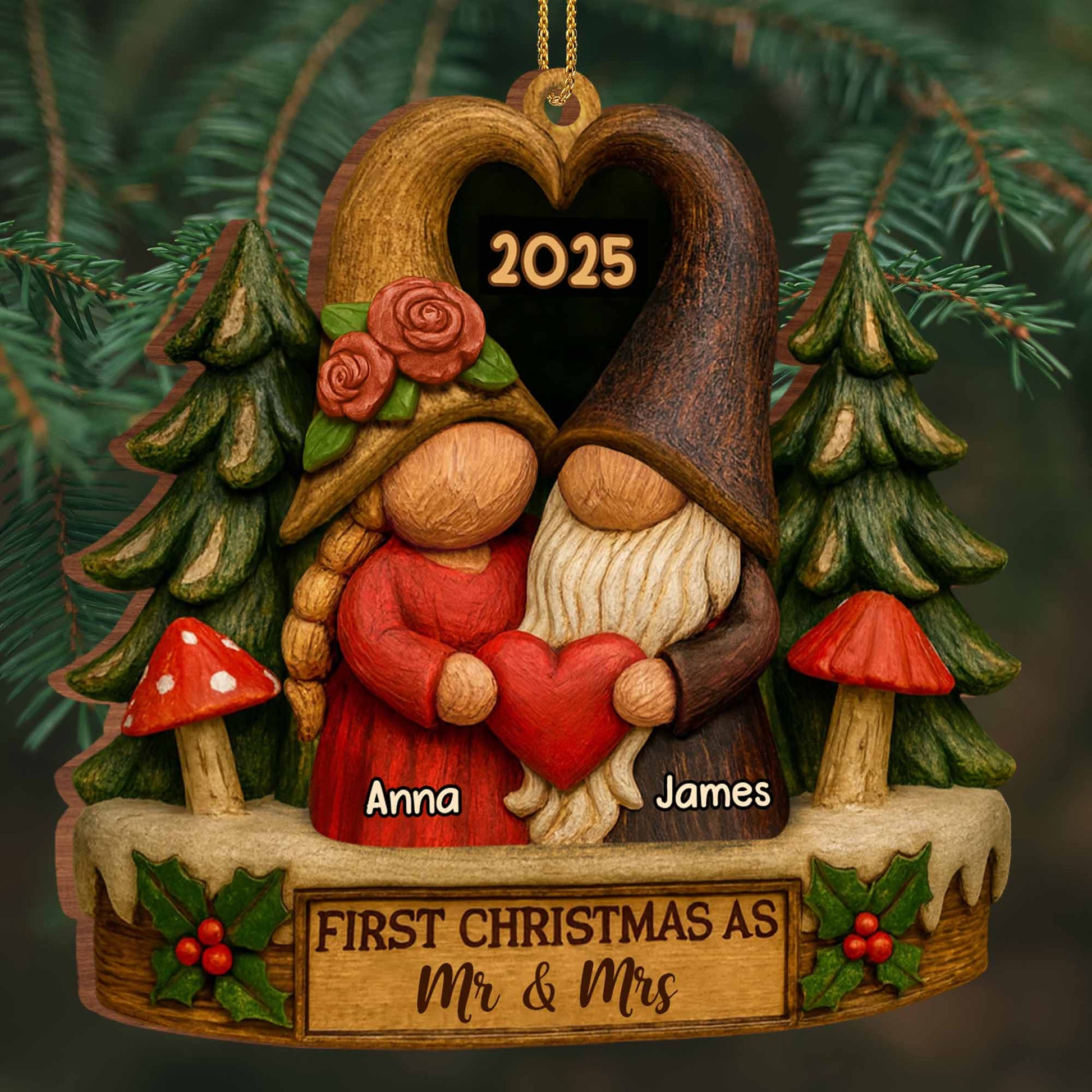 First Christmas As Mr & Mrs With Gnomes And Heart
