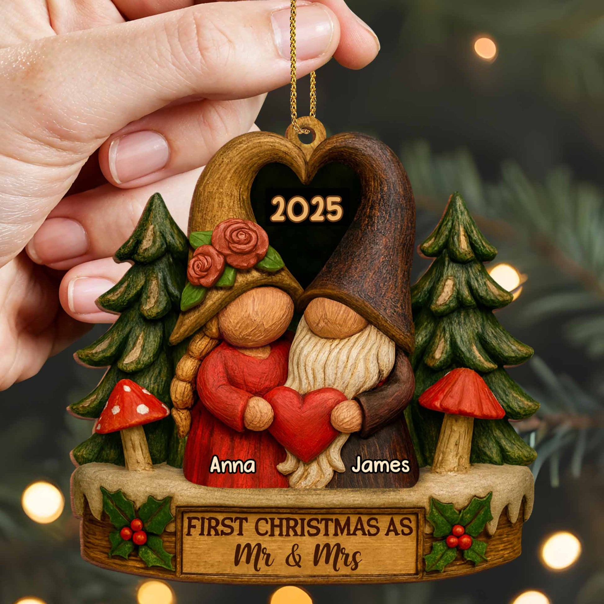 First Christmas As Mr & Mrs With Gnomes And Heart