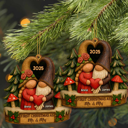 First Christmas As Mr & Mrs With Gnomes And Heart