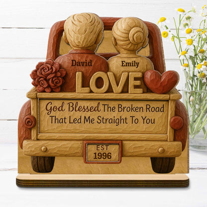 God Blessed The Broken Road Wooden Truck Decor