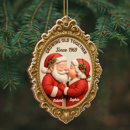Growing Old Together Since Santa Couple Ornament - Personalized Custom Wood Ornament, Custom Shaped - CPL673_WDO