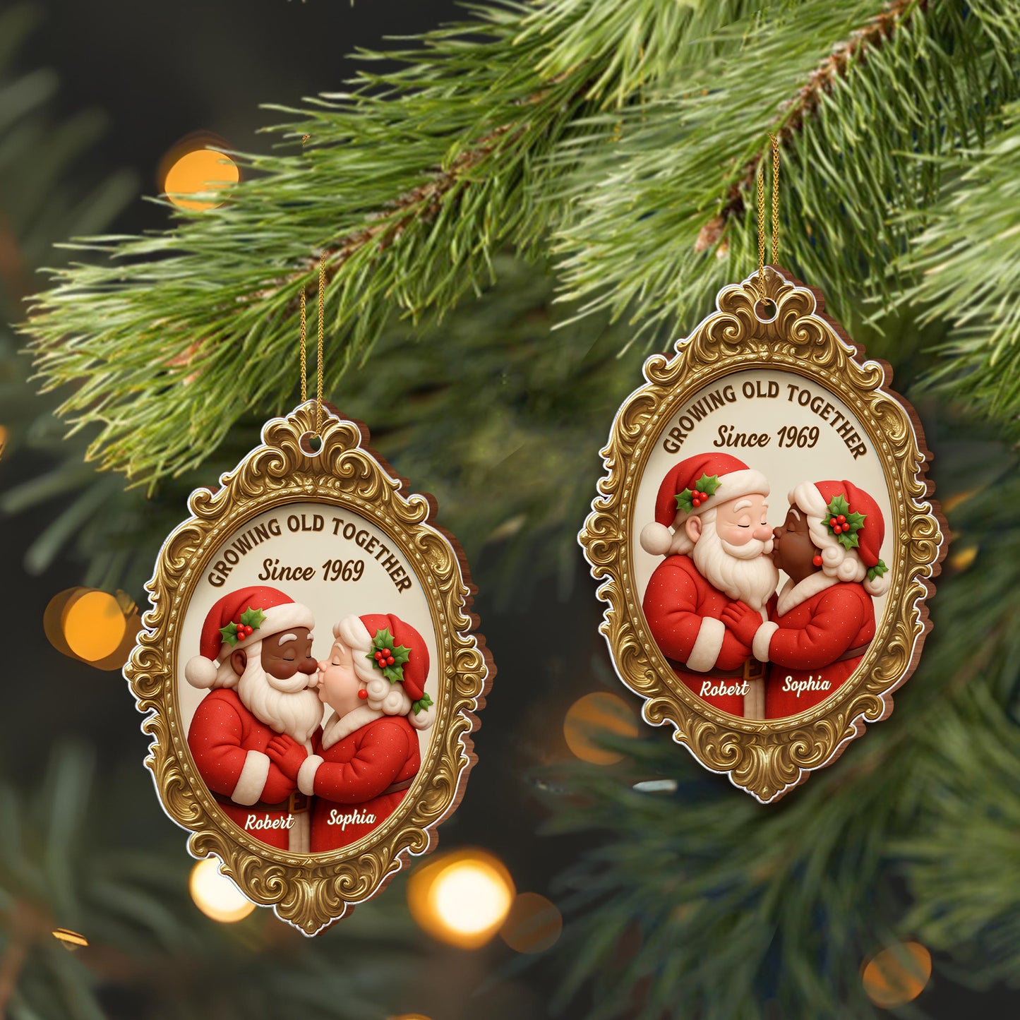 Growing Old Together Since Santa Couple Ornament - Personalized Custom Wood Ornament, Custom Shaped - CPL673_WDO