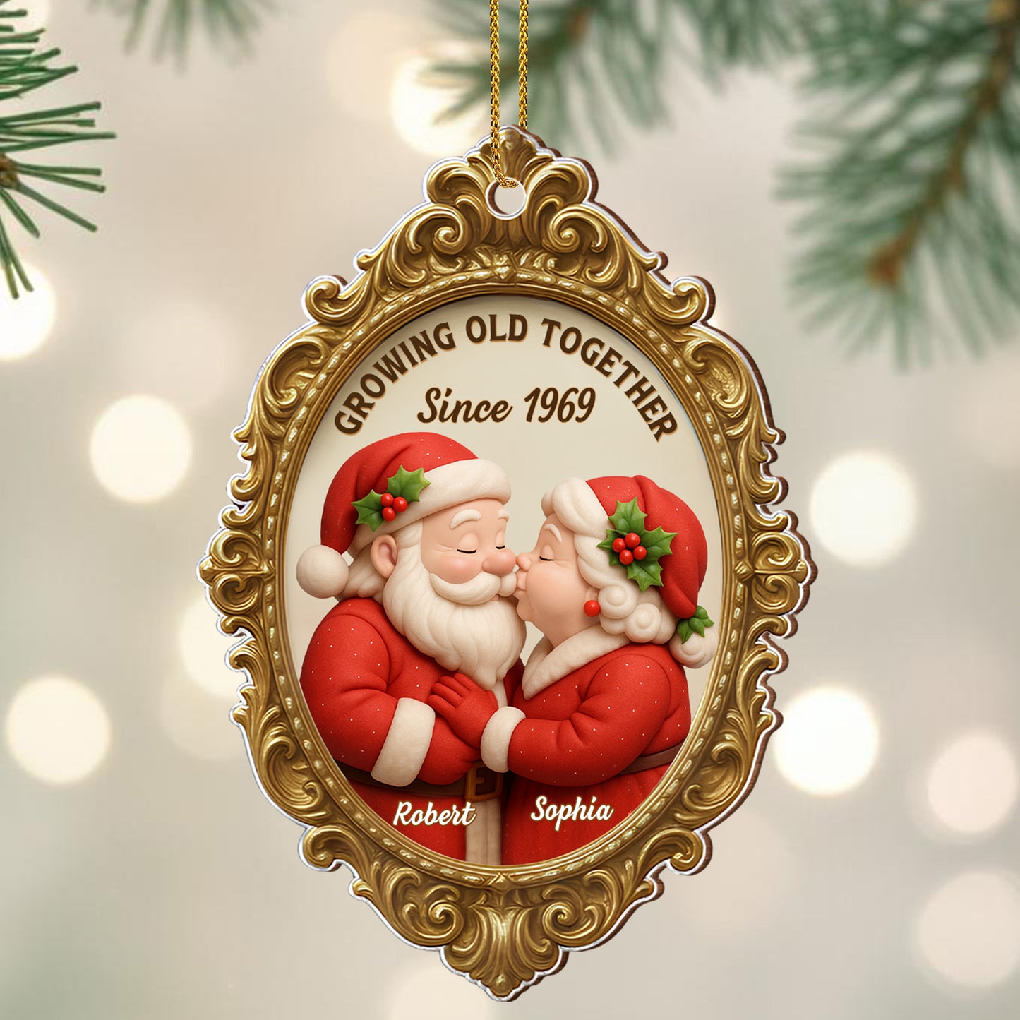 Growing Old Together Since Santa Couple Ornament - Personalized Custom Wood Ornament, Custom Shaped - CPL673_WDO