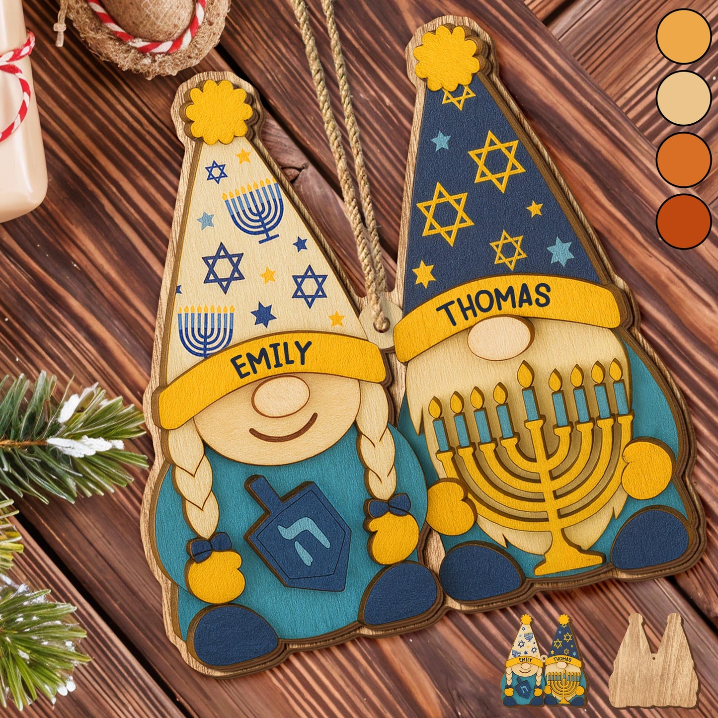 Celebrate Hanukkah With Traditional Symbols Ornament - Personalized Double Layer Wood Ornament - CPL700_DWO