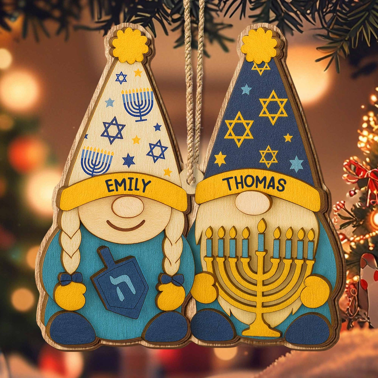 Celebrate Hanukkah With Traditional Symbols Ornament - Personalized Double Layer Wood Ornament - CPL700_DWO