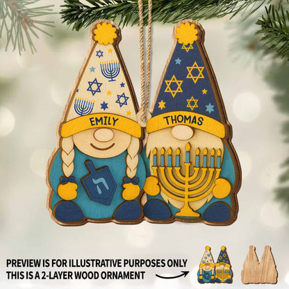 Celebrate Hanukkah With Traditional Symbols Ornament - Personalized Double Layer Wood Ornament - CPL700_DWO