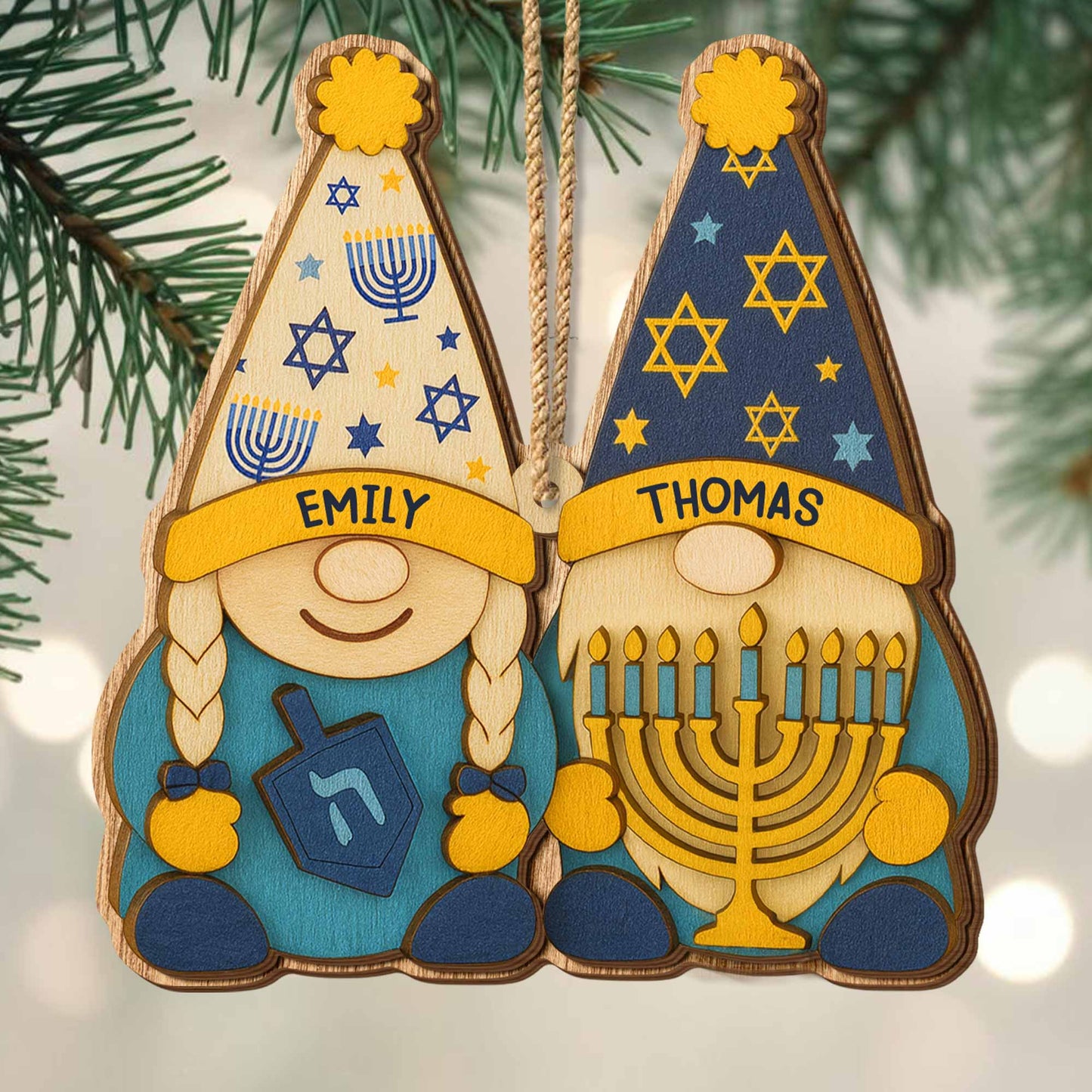 Celebrate Hanukkah With Traditional Symbols Ornament - Personalized Double Layer Wood Ornament - CPL700_DWO