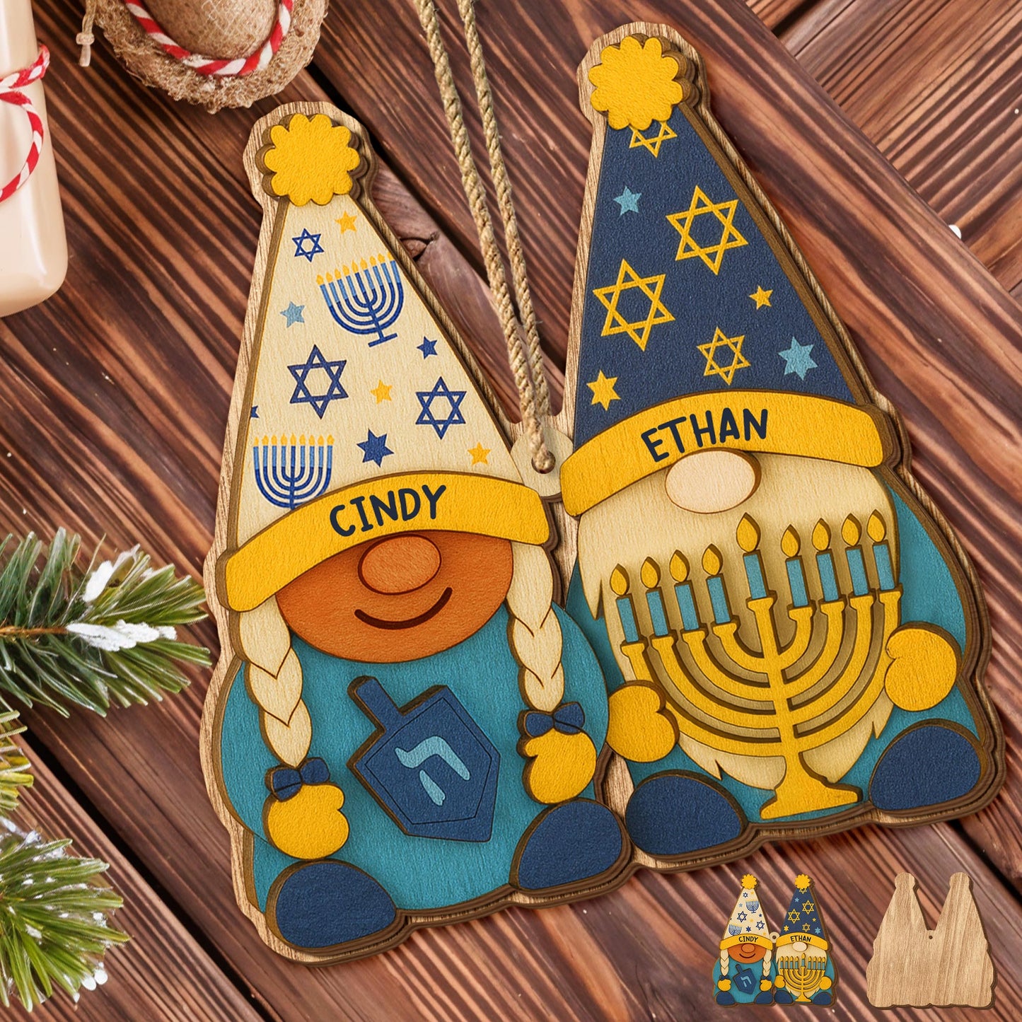 Celebrate Hanukkah With Traditional Symbols Ornament - Personalized Double Layer Wood Ornament - CPL700_DWO