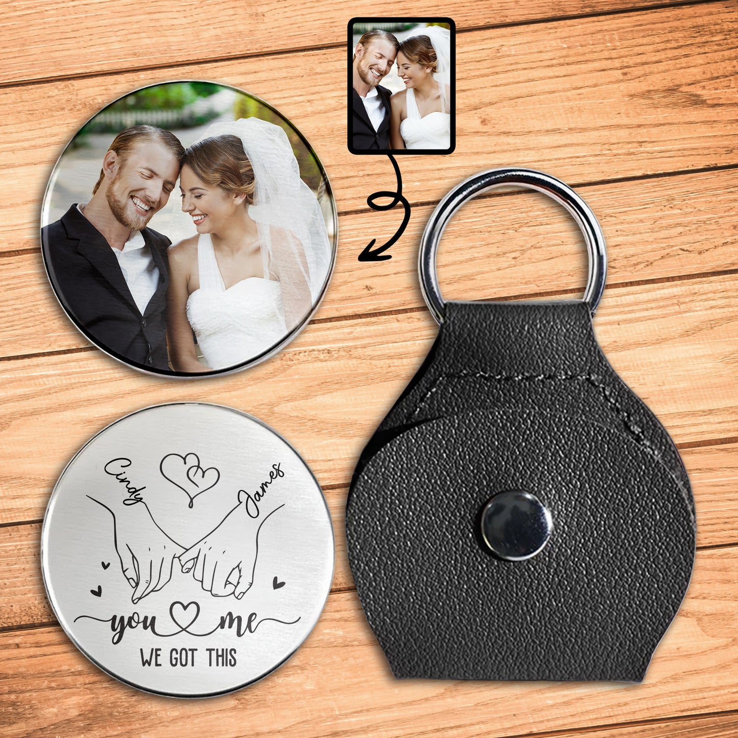 You & Me We Got This, Custom Keychain With Holding Hands and Heart