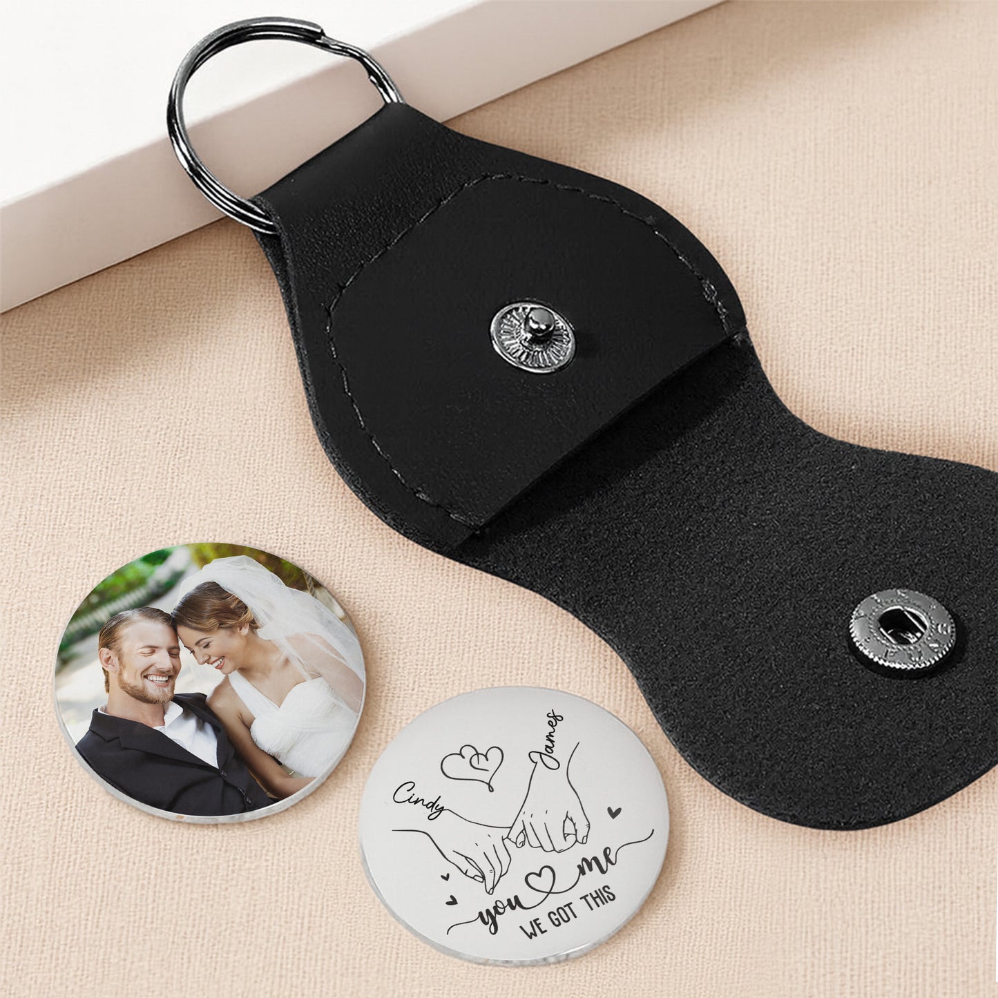 You & Me We Got This, Custom Keychain With Holding Hands and Heart