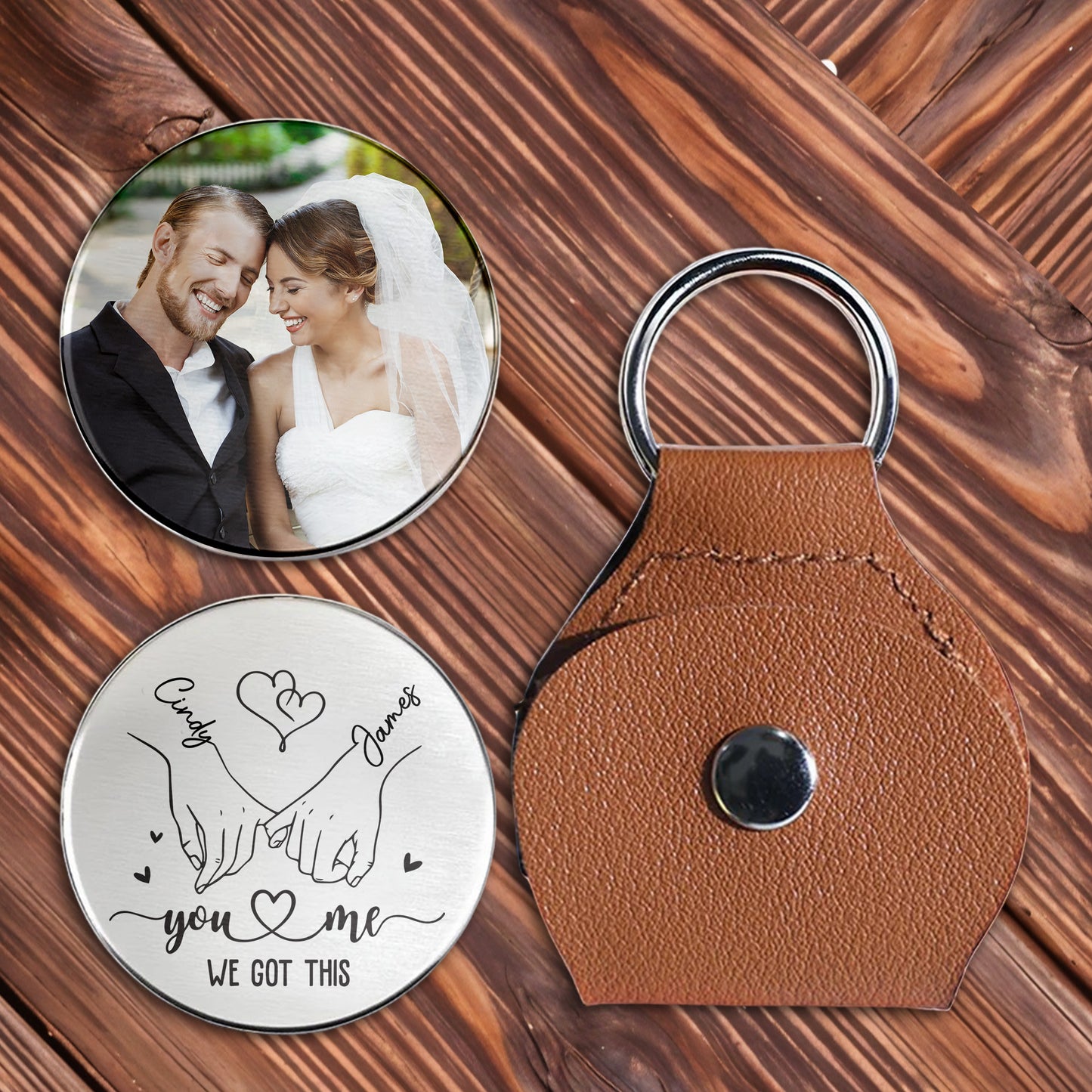 You & Me We Got This, Custom Keychain With Holding Hands and Heart