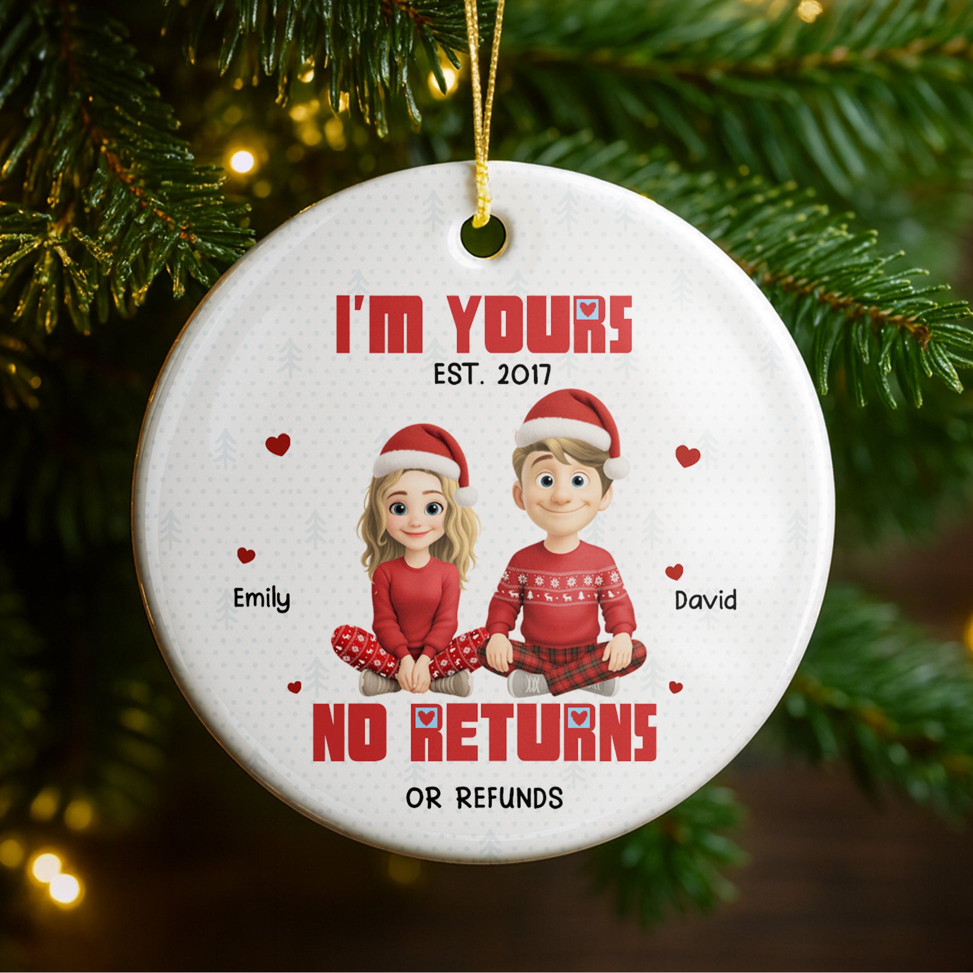 I'm Yours No Returns Or Refunds, Couple With Christmas Hats