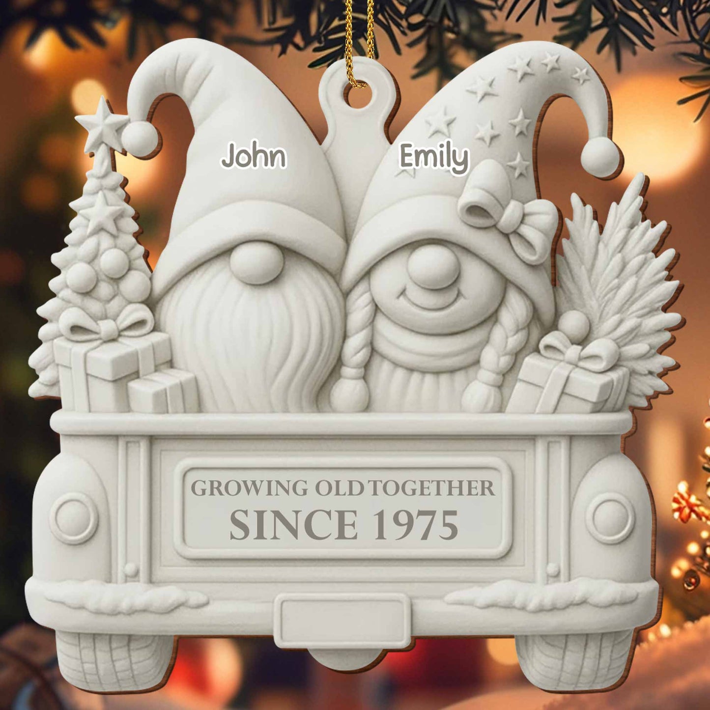 Growing Old Together Gnome Couple Christmas Ornament