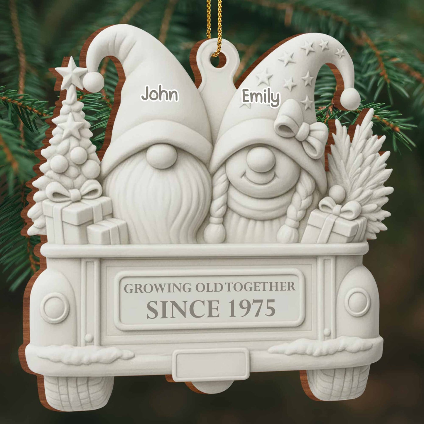 Growing Old Together Gnome Couple Christmas Ornament