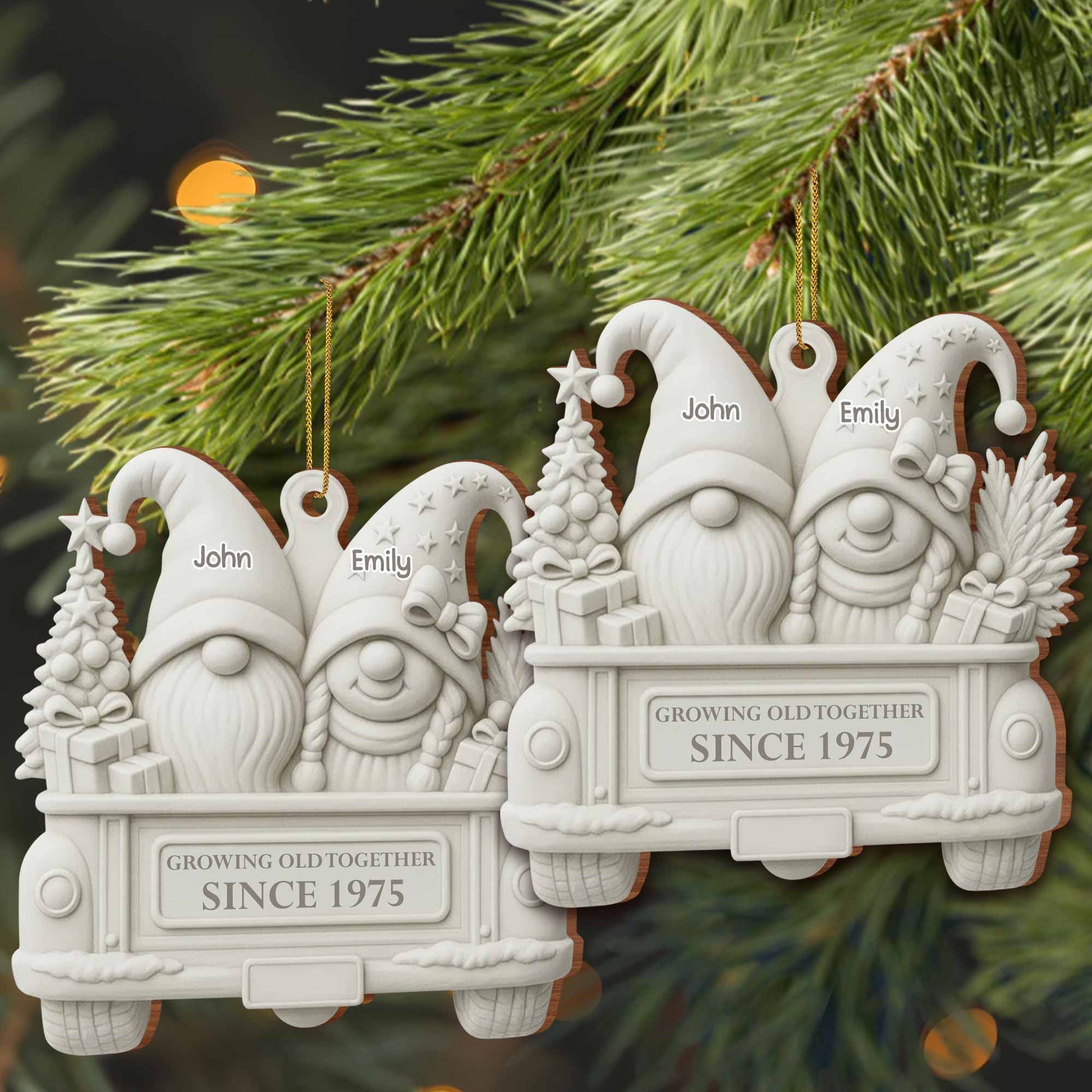 Growing Old Together Gnome Couple Christmas Ornament