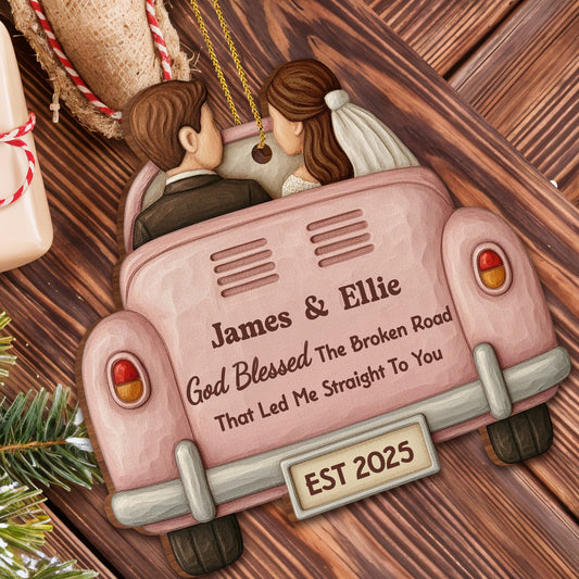 God Blessed The Broken Road, Car And Couple Design