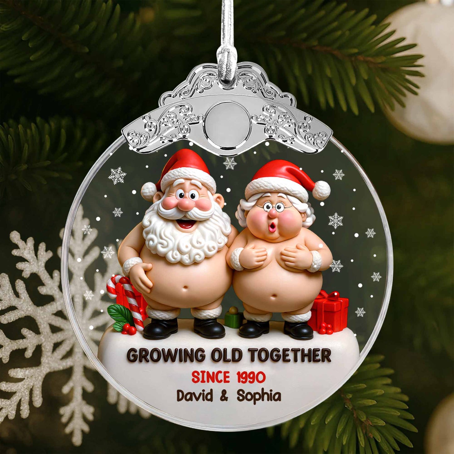 Growing Old Together With Santa Claus And Christmas Gifts