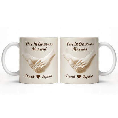 Our 1st Christmas Engaged, Hands Holding With Ring - Personalized Custom Coffee Mug - CPL773_MG