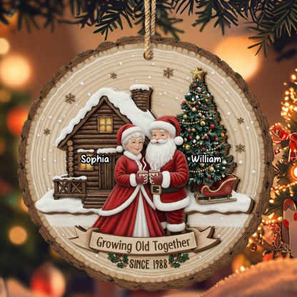 Growing Old Together, Christmas Tree And Wooden Cabin - Personalized Double Layer Wood Ornament - CPL775_DWO