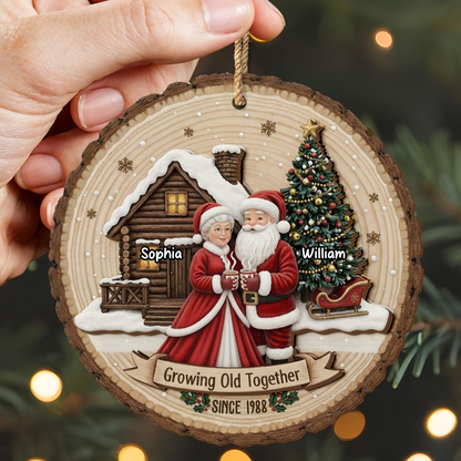 Growing Old Together, Christmas Tree And Wooden Cabin - Personalized Double Layer Wood Ornament - CPL775_DWO
