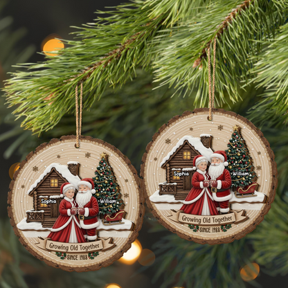 Growing Old Together, Christmas Tree And Wooden Cabin - Personalized Double Layer Wood Ornament - CPL775_DWO