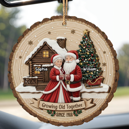 Growing Old Together, Christmas Tree And Wooden Cabin - Personalized Double Layer Wood Ornament - CPL775_DWO