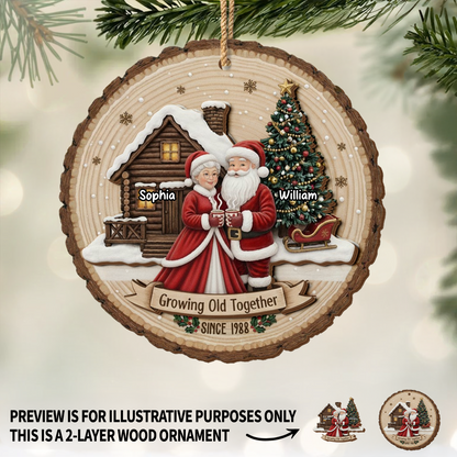 Growing Old Together, Christmas Tree And Wooden Cabin - Personalized Double Layer Wood Ornament - CPL775_DWO