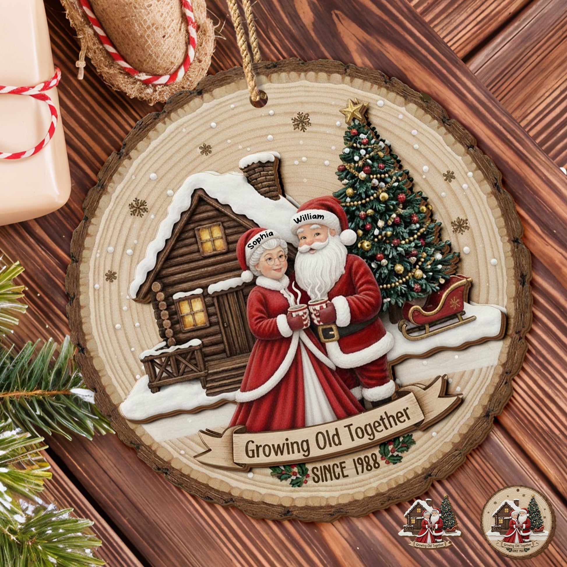 Growing Old Together, Christmas Tree And Wooden Cabin