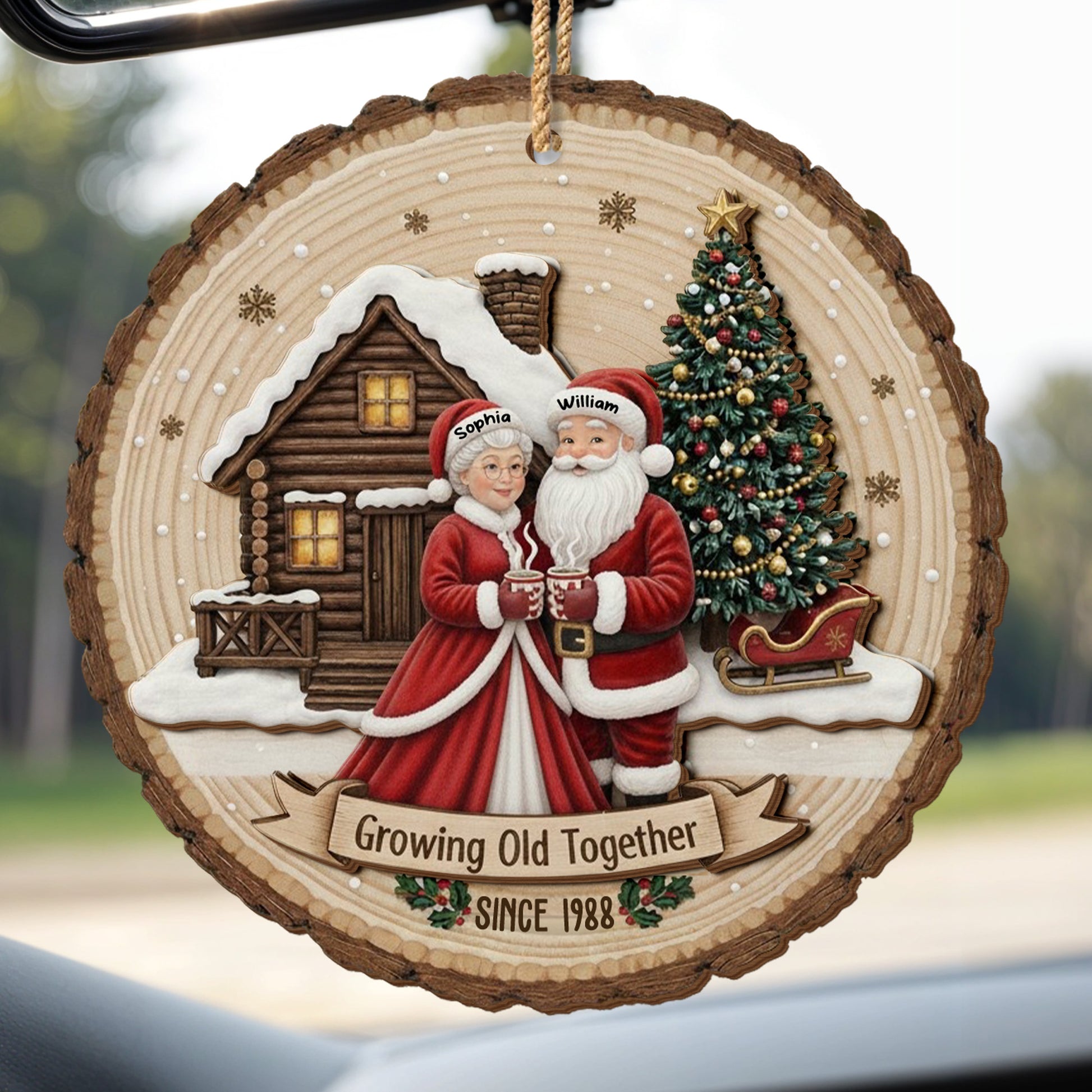 Growing Old Together, Christmas Tree And Wooden Cabin
