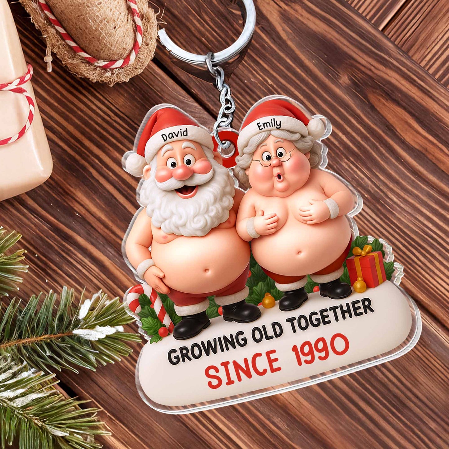 Growing Old Together, Santa Claus And Mrs. Claus Keychain