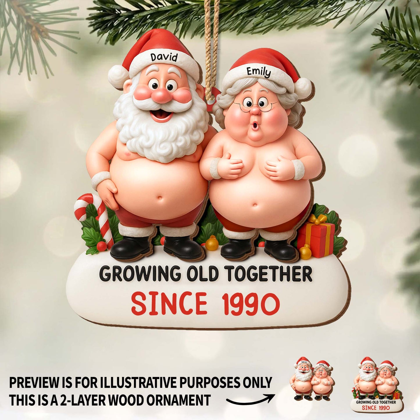 Growing Old Together Santa Claus Christmas Ornament