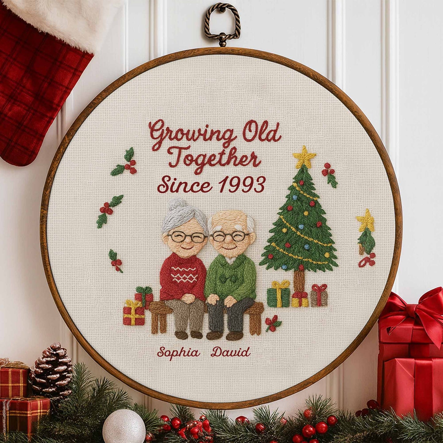 Growing Old Together, Elderly Couple And Christmas Tree