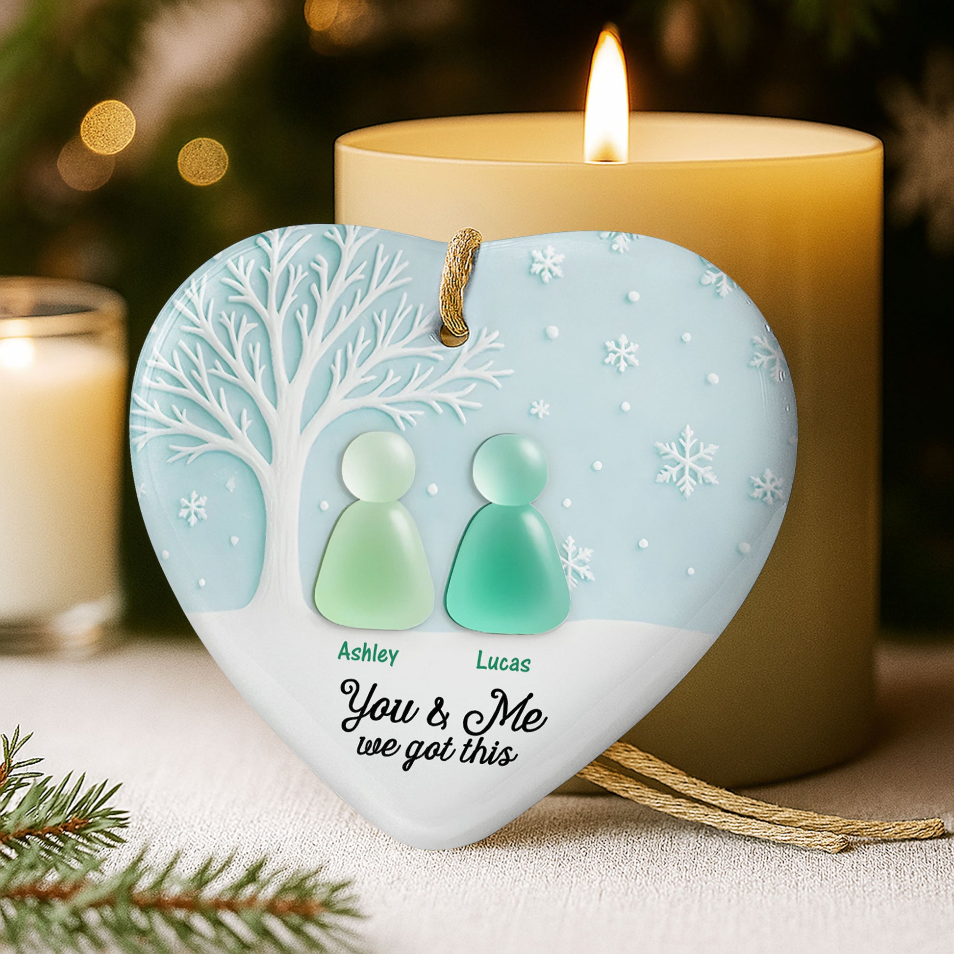 You & Me, We Got This, Tree And Snowflakes Heart Ornament