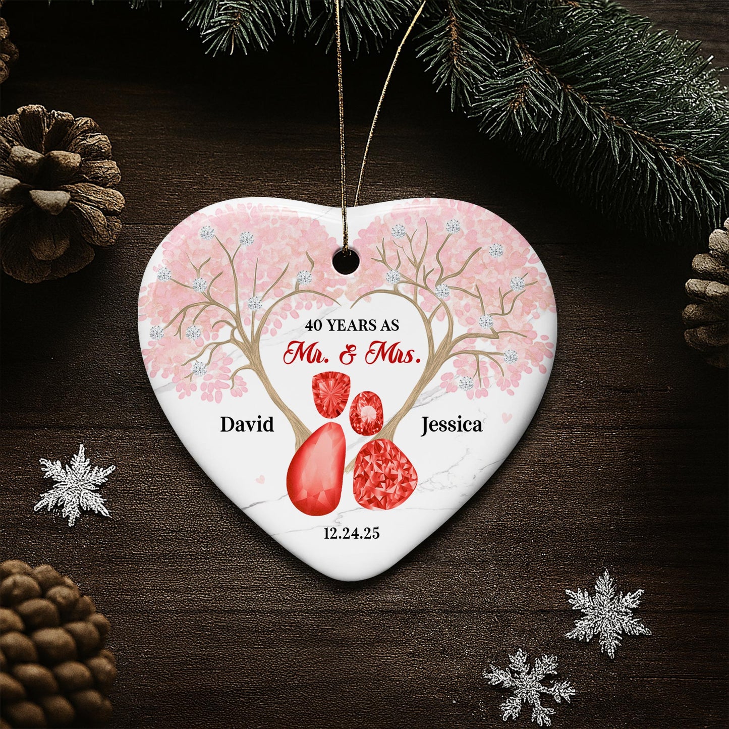 40 Years As Mr And Mrs, Heart And Flowers