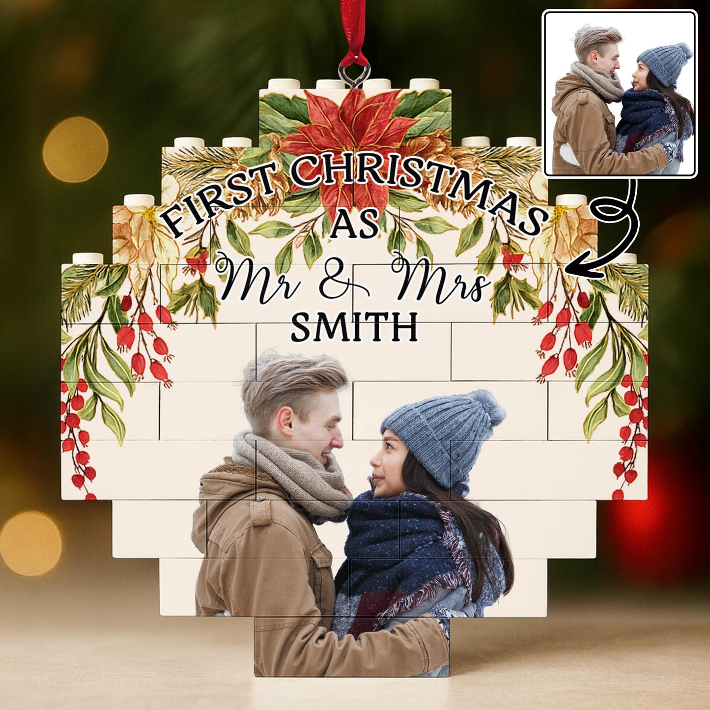 First Christmas As Mr. & Mr. With Poinsettias And Holly Berries