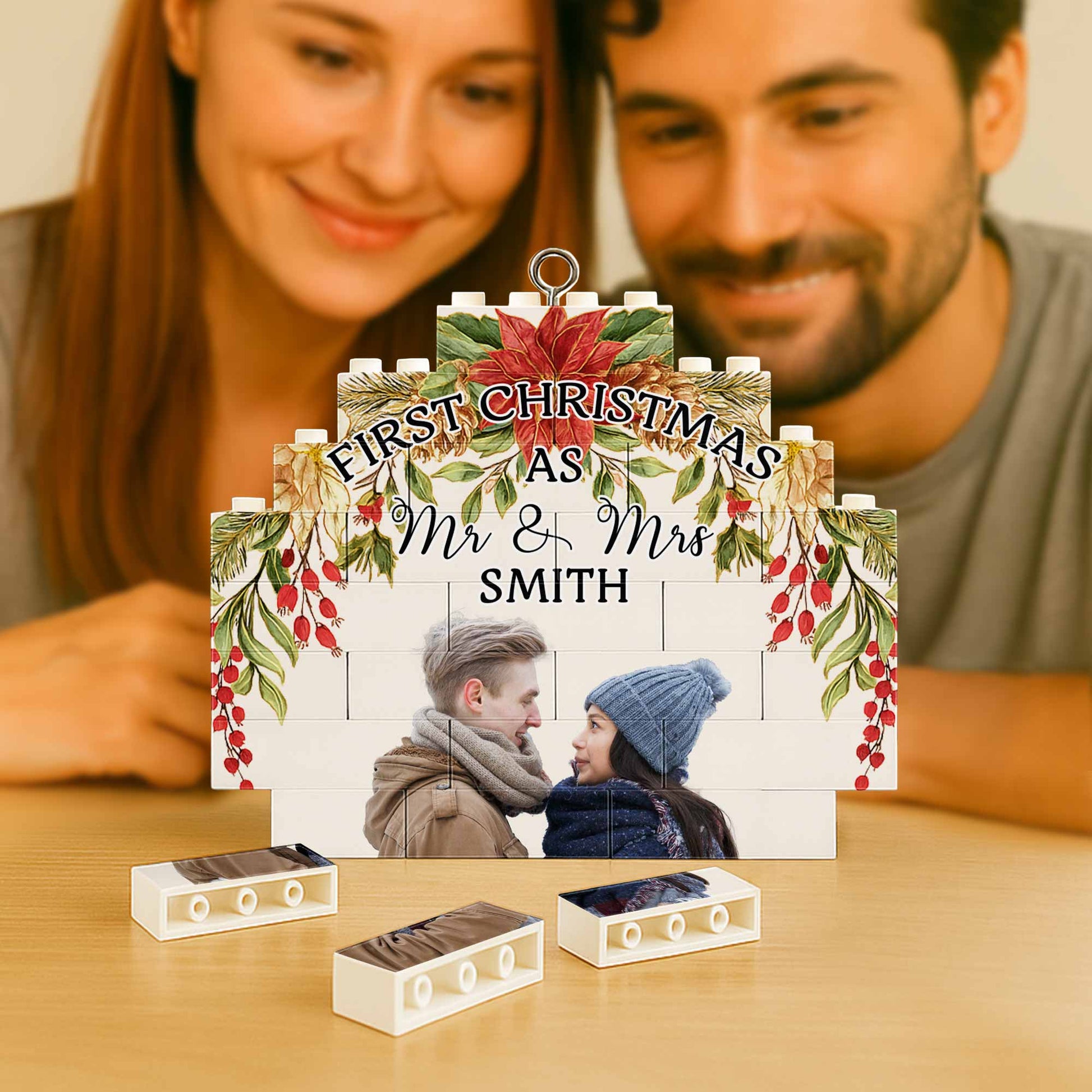 First Christmas As Mr. & Mr. With Poinsettias And Holly Berries