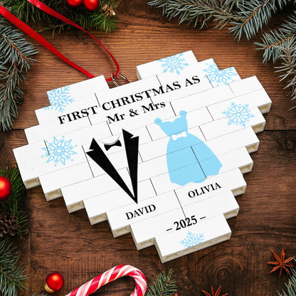 First Christmas As Mr & Mr With Snowflakes And Tuxedos - Personalized Custom Heart Puzzle Ornament - CPL821_HBO